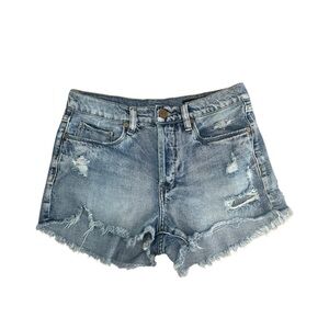 BLANK NYC Women's 26" Button-Fly Distressed Cut-off Mini Denim Blue Jean Shorts
